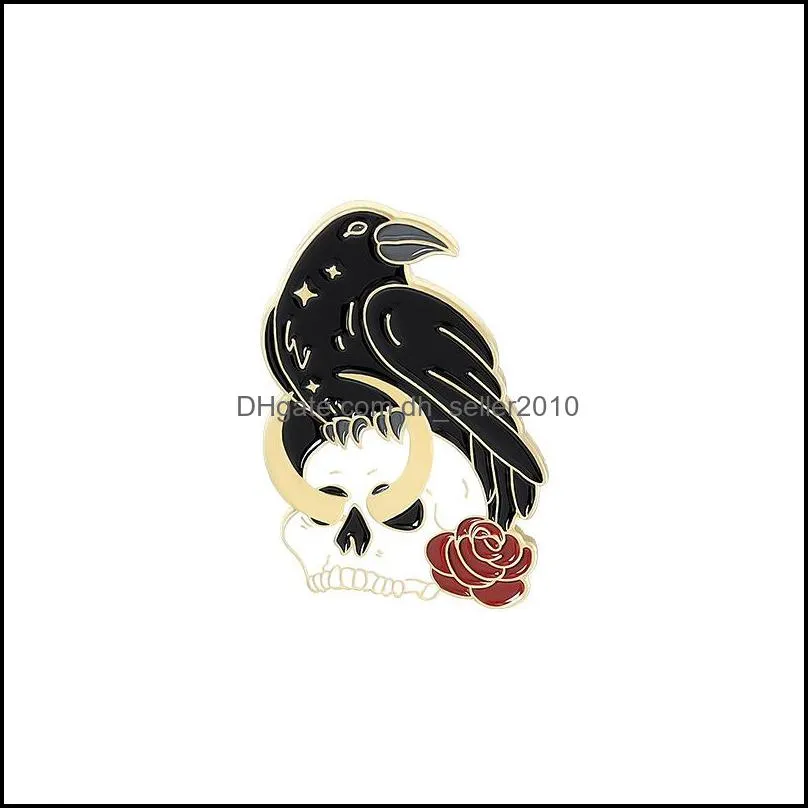 gothic dark magic brooches creative fashion crow skeleton rose enamel pins personality unique badges lapel backpack jewelry gift c3
