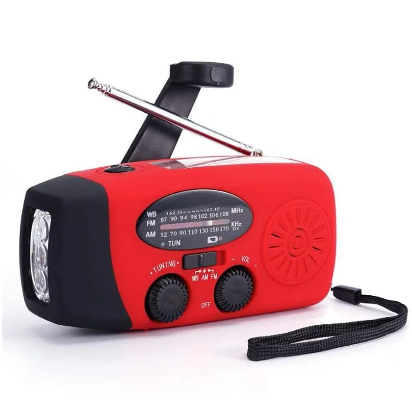 Portable Emergency Weather Radio Hand Crank Self Powered AM/FM/NOAA Solar Radios with 3 LED Flashlight 1000mAh Power Bank Phone