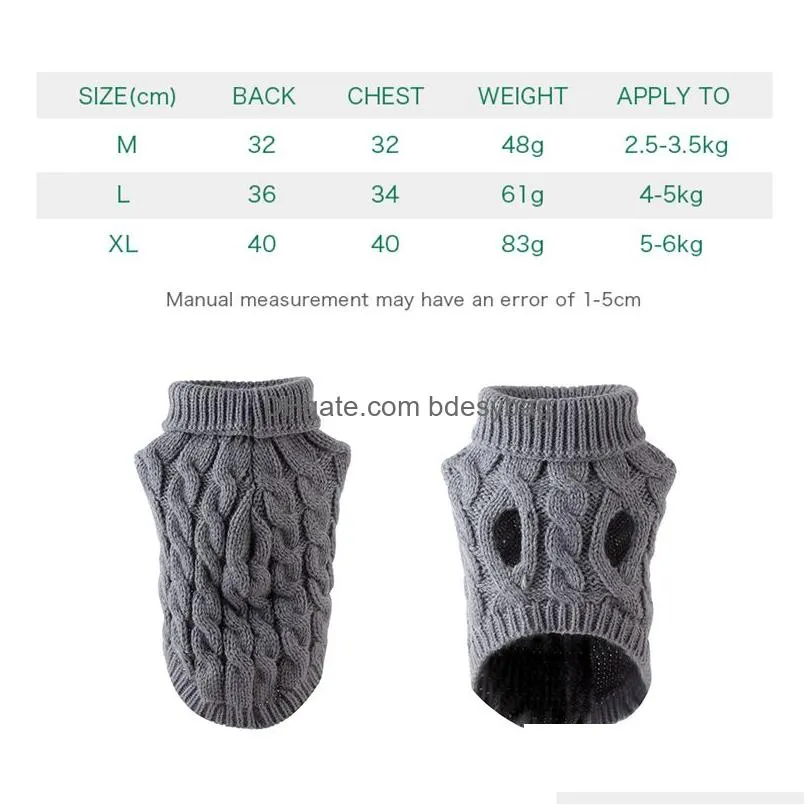 Dog Apparel Casual Dog Apparel Sweater Clothing Winter Turtleneck Knitted Pet Cat Puppy Clothes Costume For Small Cats Outfit Vest Dro Dhv2T