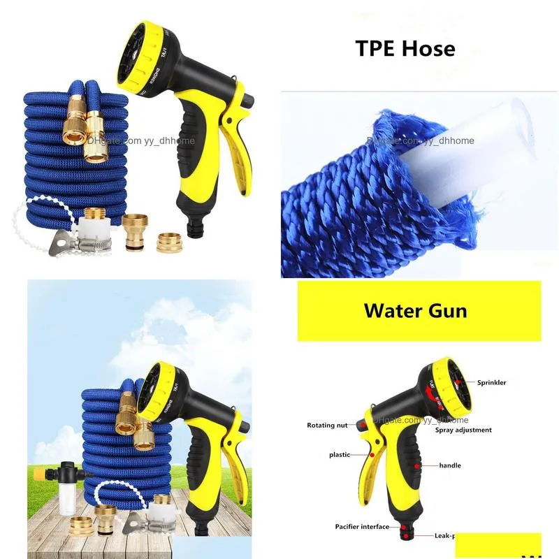 Sprayers Garden Watering Set 3 Times Telescopic Water Pipe Mti-Function Car High Pressure Wash Gun 25Ft Drop Delivery Home Patio Lawn Dhocx