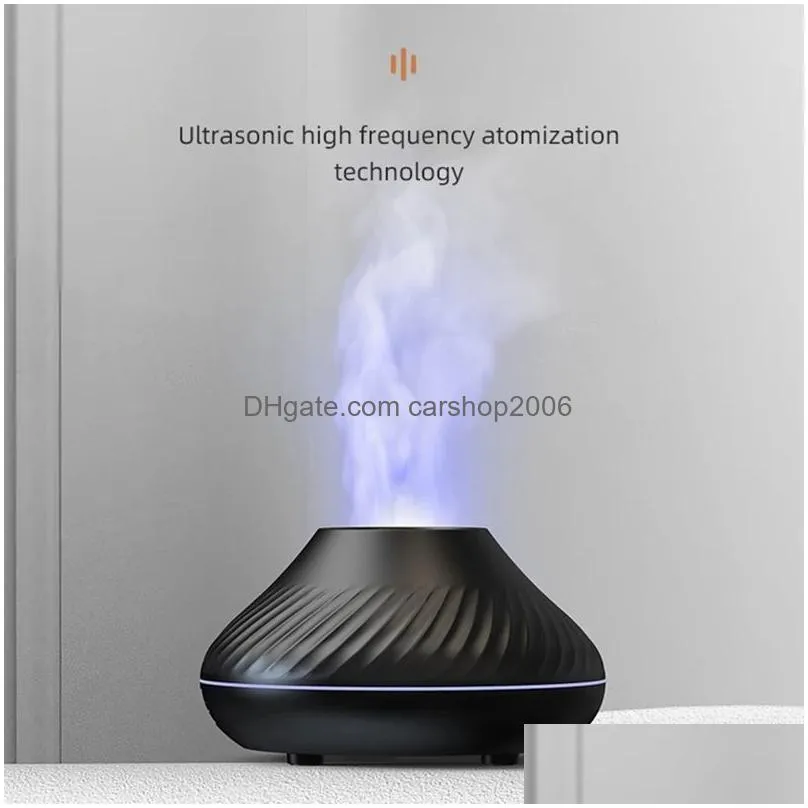 Humidifiers Flame Effect Air Humidifier 7 Colors Changing Led Electric Aromatherapy Diffuser Simation Fire Drop Delivery Home Garden Dhk73