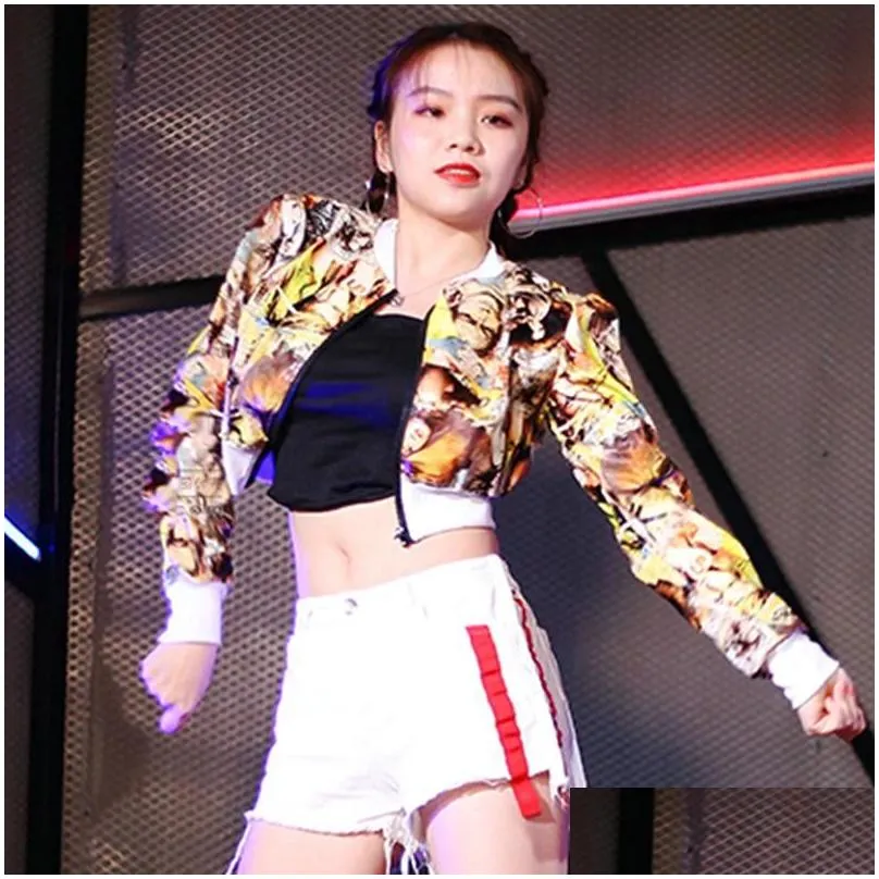 Stage Wear Hip Hop Dance Clothing Adults Graffiti Coat Women Jazz Top Performance Clothes Modern Dancing Outfit DT2227Stage