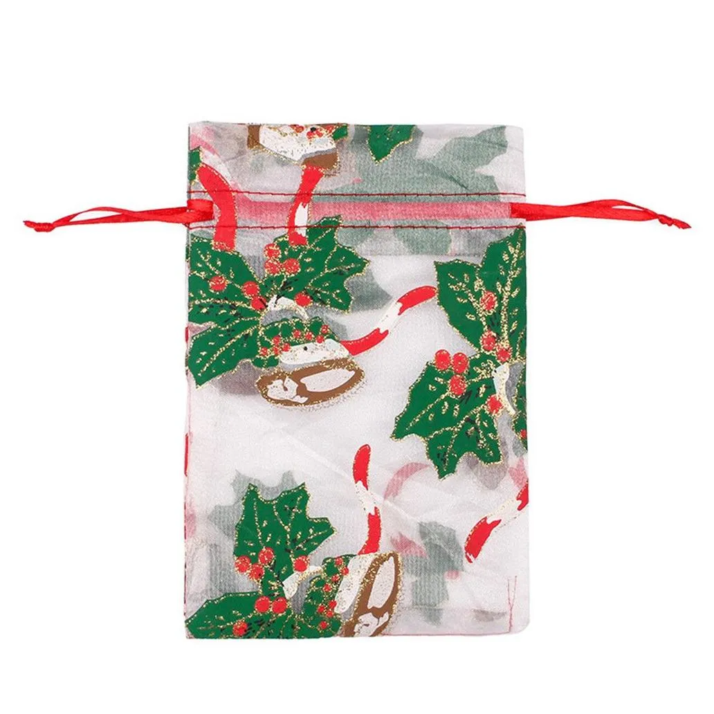 christmas drawstring organza bags gift wrap jewelry pouches for small business candy bracelet packaging gift supplies