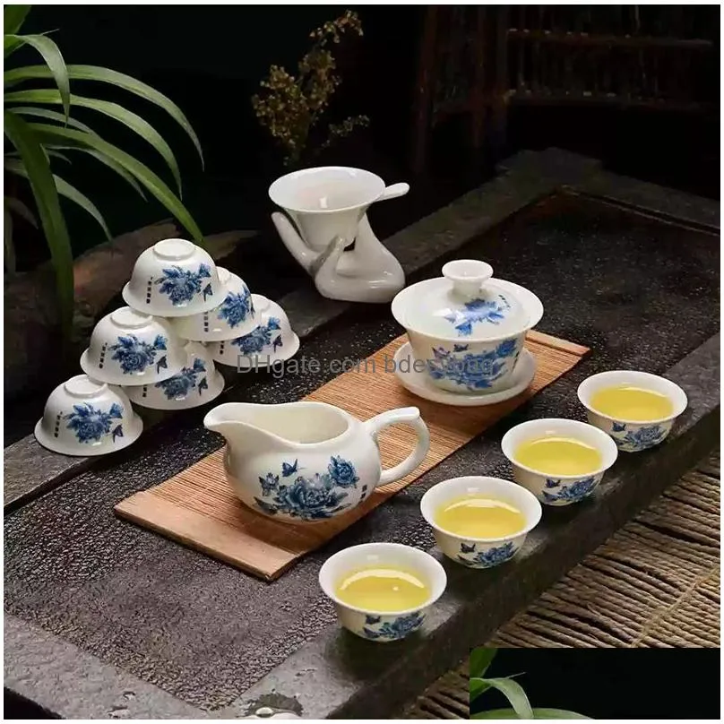 Coffee & Tea Sets Portable Ceramic Teaware Set Chinese Kung Fu Teaset Teapot Traveller With Bag Gaiwan Tea Cups Of Ceremony Drop Deliv Dhcfm