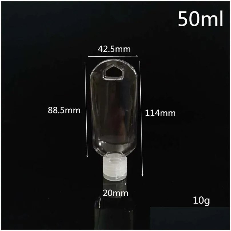 50ml empty alcohol refillable bottle with key ring hook clear transparent plastic hand sanitizer for travel bottles