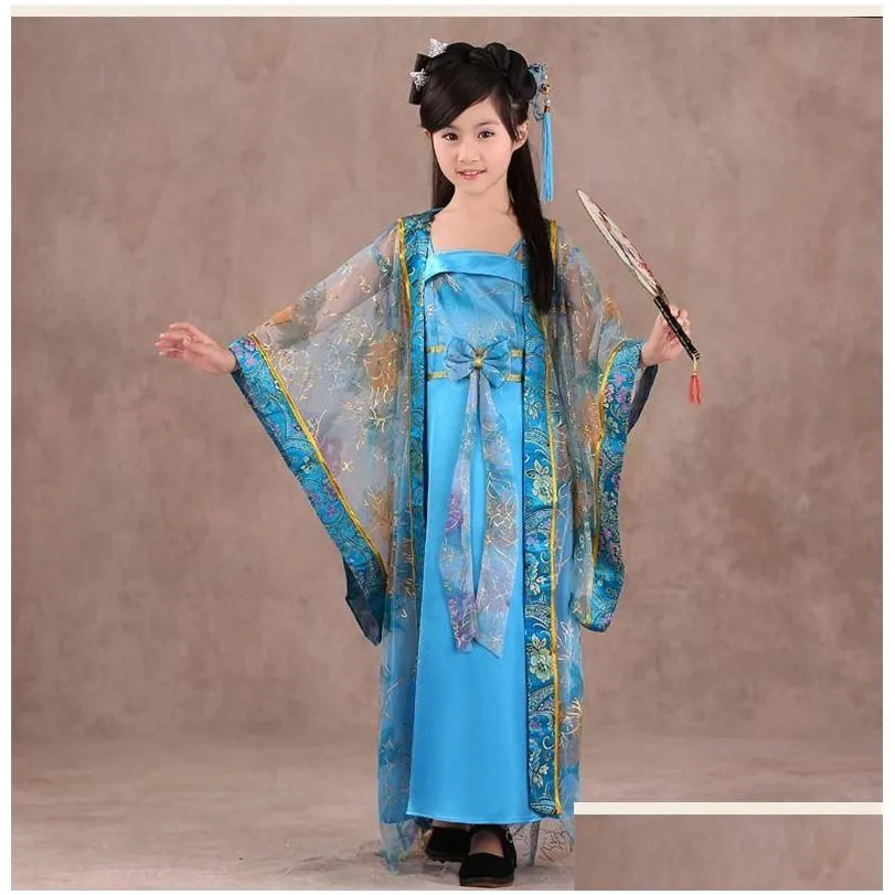 Q228 Children Chinese Traditional Costume Girl Princess Royal Dance Dress Ancient Tang Dynasty Costume Kids Hanfu National Costume 8