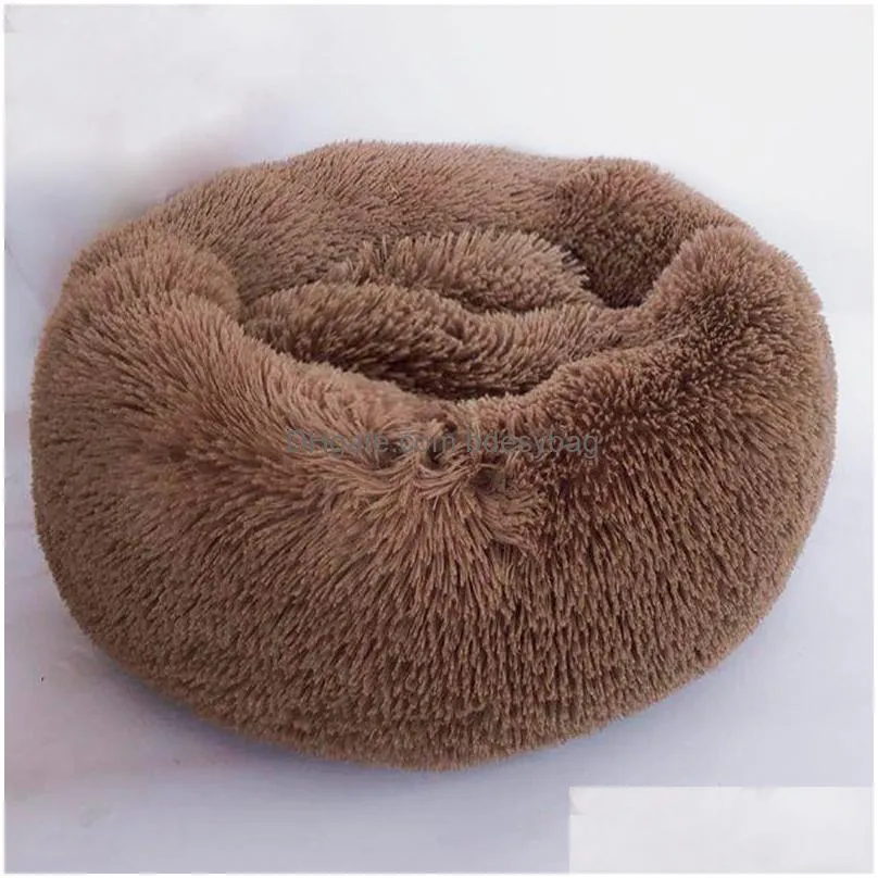 Cat Beds & Furniture Round Dog Sofa Plush Pet Cat Bed Mats Dogs Kennel Winter Warm Slee Donut Pets Net Cushion Drop Delivery Home Gard Dh6Aa