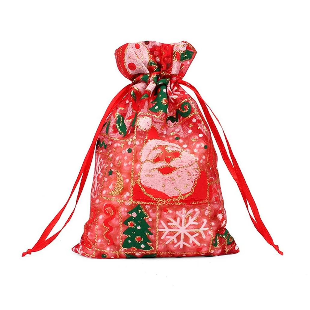 christmas drawstring organza bags gift wrap jewelry pouches for small business candy bracelet packaging gift supplies