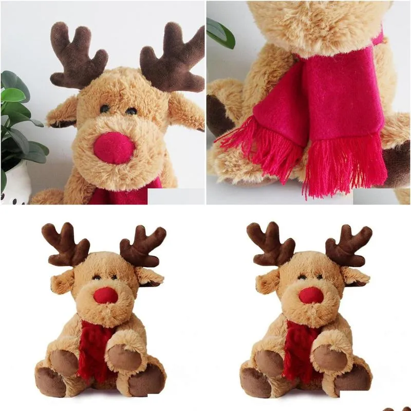 Lovely Christmas Reindeer Scarf Plush Stuffed Doll Toy Home Sofa Decoration Gifts For Children home decoration accessories LJ201126