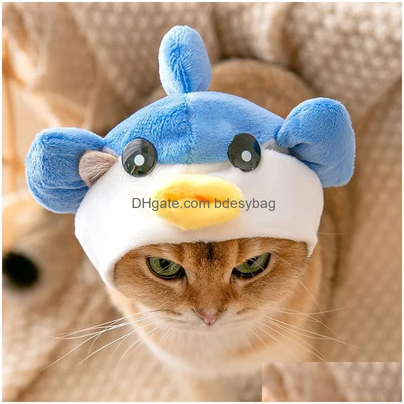 Cat Costumes Cute Pet Headwear Cartoon Cat Headgear Soft Hat Funny Dog Disguise Headdress Cross-Dressing Party Selling Supplies Drop D Dhvje