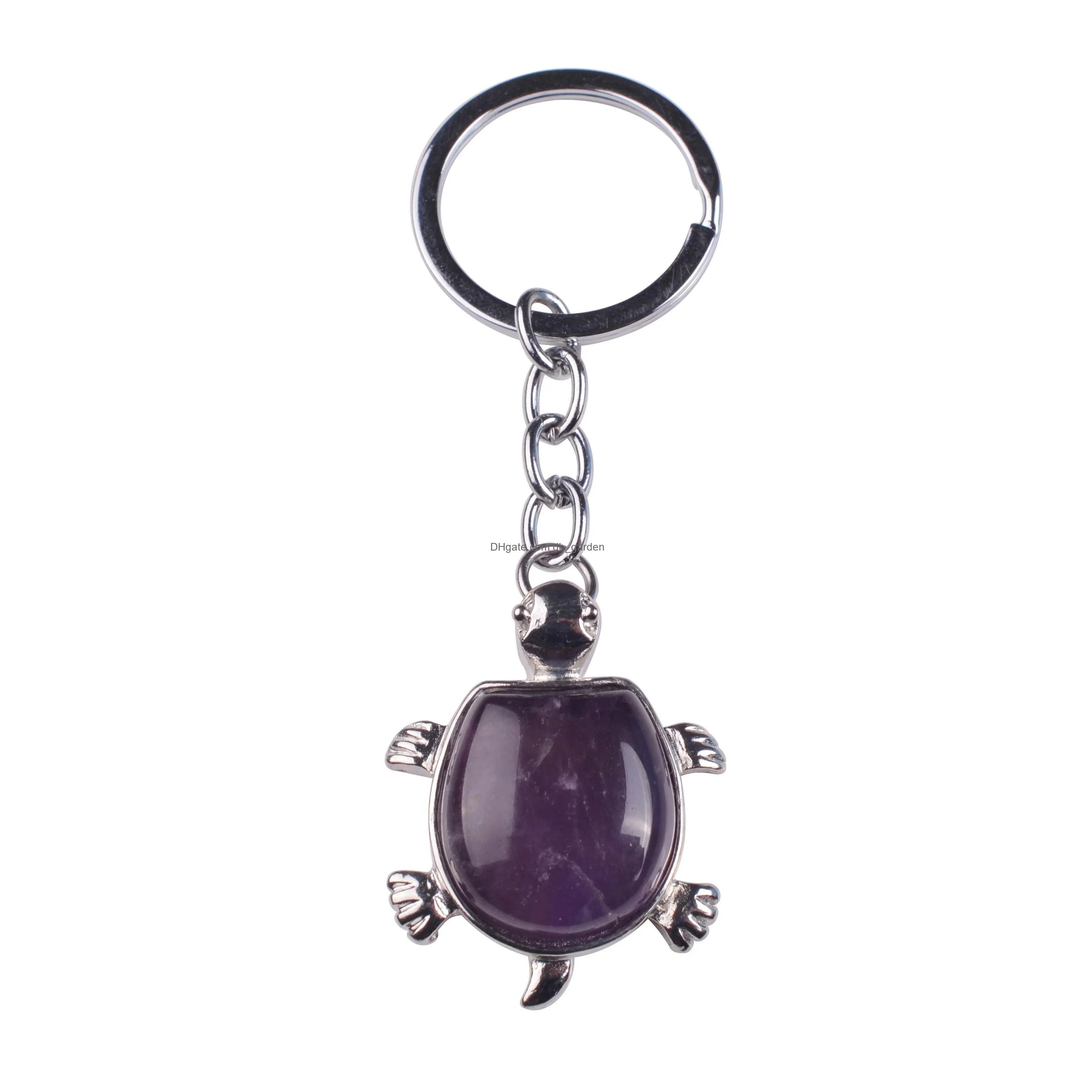 wholesale fashion turtle arrival copper dragon charms key ring custom natural gemstone keychain for gifts