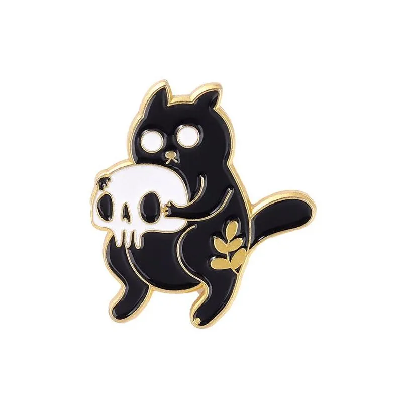 Black Halloween Cat Enamel Pin Cartoon Dark Punk Brooches Metal Badges for Backpack Hat Bags Women Men Accessories