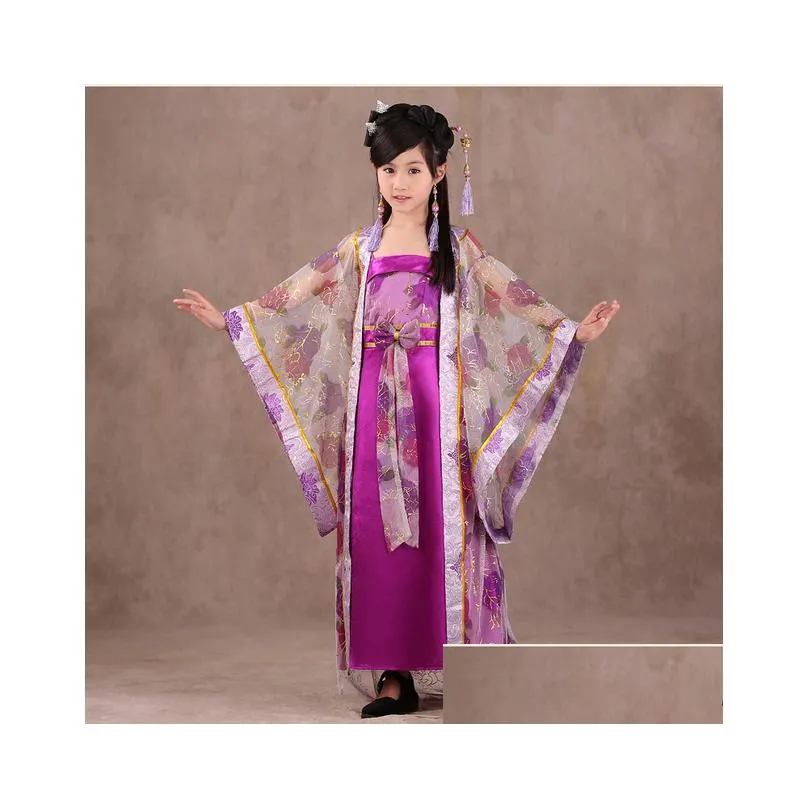 Q228 Children Chinese Traditional Costume Girl Princess Royal Dance Dress Ancient Tang Dynasty Costume Kids Hanfu National Costume 8