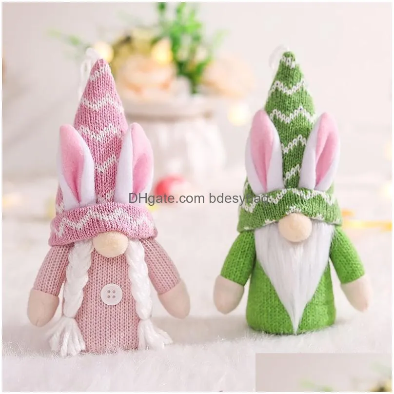 Decorative Objects & Figurines Creative Decorative Objects Cute Easter Faceless Gnome Rabbit Doll Handmade Home Decoration Spring Hang Dhqsm