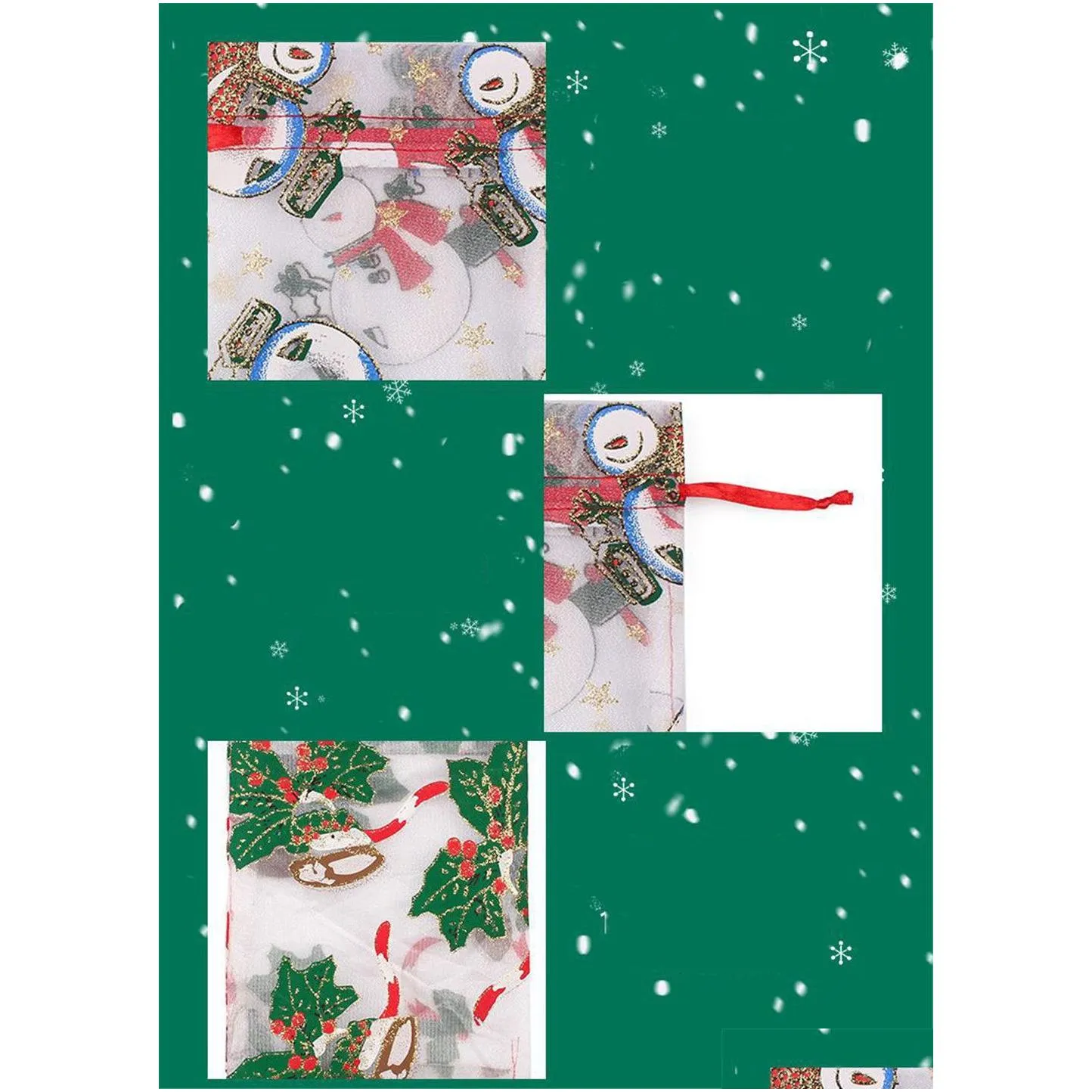 christmas drawstring organza bags gift wrap jewelry pouches for small business candy bracelet packaging gift supplies