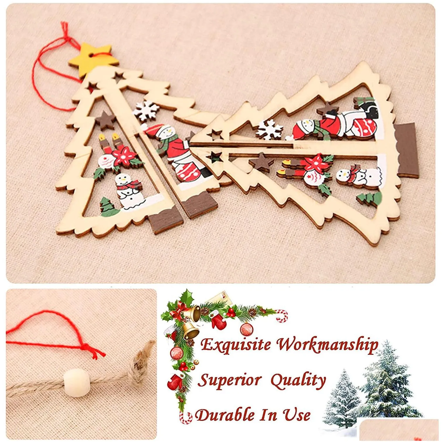 stock 3d wooden christmas pendant for christmas tree decoration wooden hanging crafts for children wood christmas ornaments