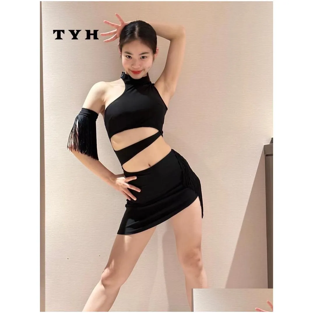 Stage Wear Adult Sleeveless Latin Dance Dress Sexy Hollow Out Rumba Performance Costume Women ChaCha Samba Practice Clothes