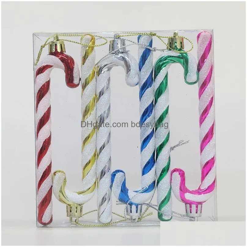 Christmas Decorations Christmas Candy Canes Plastic Xmas Tree Hanging Pendant Colorf Glitter Ornaments Home New Year Decors Gifts 6Pcs Dhl18