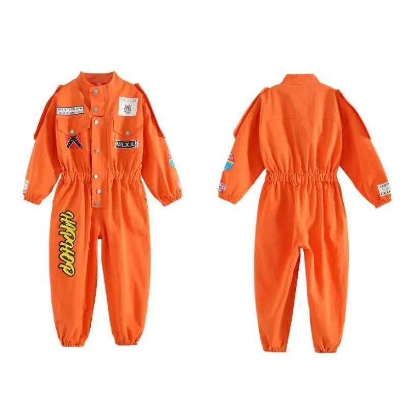 Stage Wear Kids Cool Short Sleeve Hip Hop Clothing Orange Jumpsuit Overalls For Girls Boys Jazz Dance Costume Ballroom Dancing