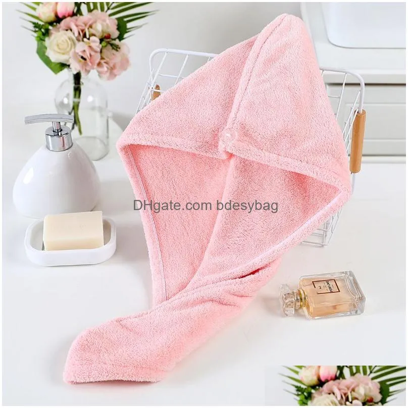 Shower Caps Drying Hair Towel Microfiber Shower Cap Wrap Strong Water Absorbent Triangle Hat Wi Tool Drop Delivery Home Garden Bath Ba Dhx3N