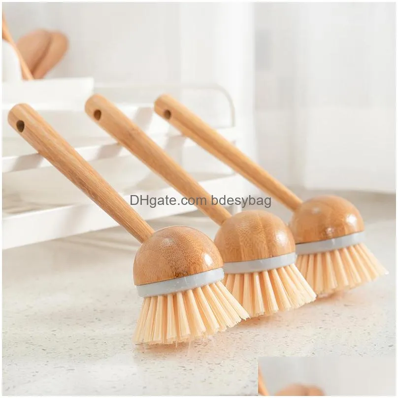 natural bamboo long handle brush kitchen dish pan pot washing cleaning brush household kitchen cleaning products lx2715