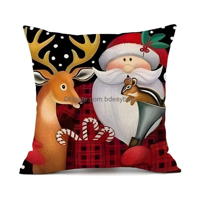 Cushion/Decorative Pillow Christmas Cushion Er Xmas Decorations For Home Merry Ornament Pillowcase Natal Navidad New Year Drop Deliver Dhx3F