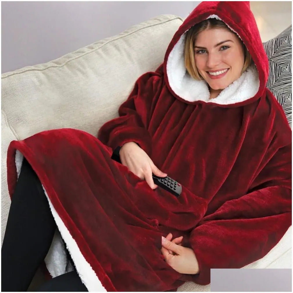 hoodie outdoor winter hooded coats warm slant hooded robe bathrobe sweatshirt fleece pullover blanket for men women