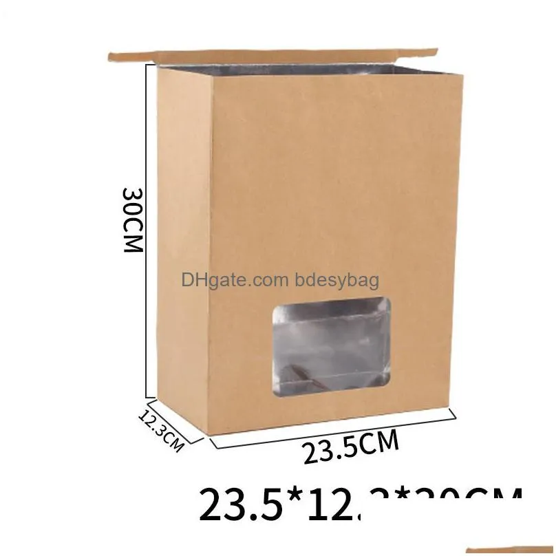 kraft paper aluminum foil bag with clear window tin tie tab lock bag brown window bags cookie tea coffee bags lx4413