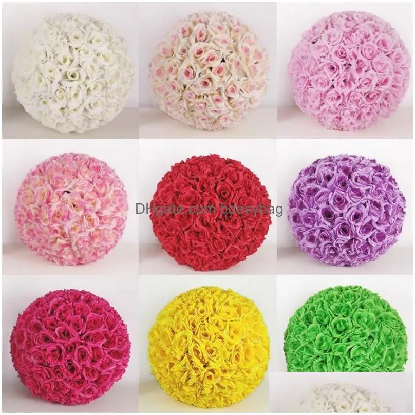 Decorative Flowers & Wreaths Simation Of High-Quality Encryption Rose Flowers Kissingb Ball For Festive Wedding Decorations Bouquet Di Dha2Z