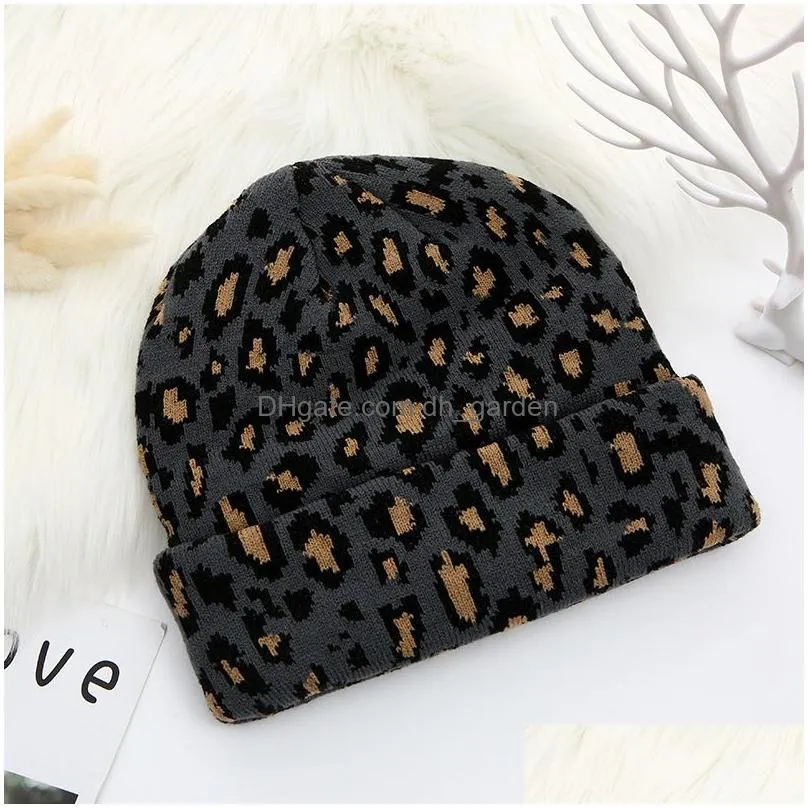 leopard beanie outdoor winter warm knit hat fashion accessories bucket hat cap