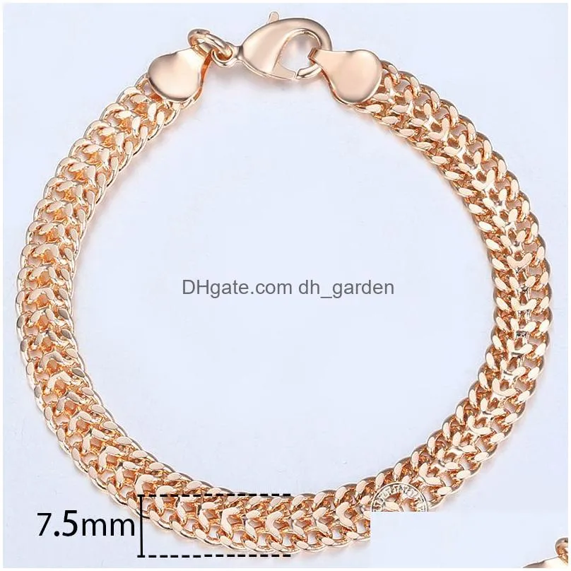 Bracelet & Necklace Men Womens Jewelry Set 585 Rose Gold Bracelet Necklace Double Curb Cuban Weaving Bismark Chain Wholesale Dhgarden Ot5T0