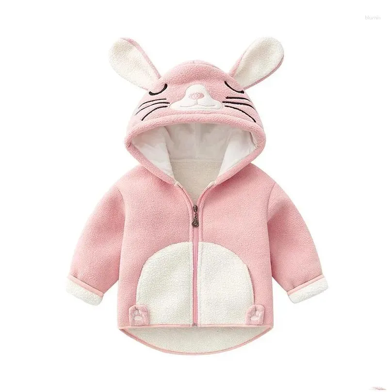 Jackets Children Thick Coat Baby Boys Girls Kids Warm Jacket Long Sleeve Hooded Cartoon Animal Design Polar Fleece Spring Autumn