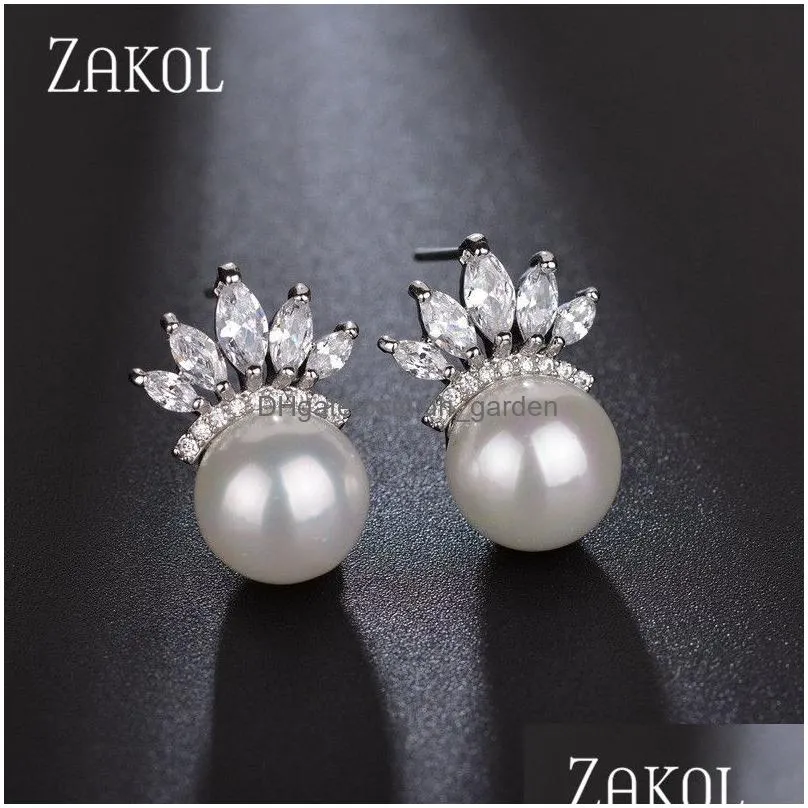 Stud Fashion Cute Exquisite Flower Earring Stud Pearl Crystal Earings White Zircon For Women Jewelry Wedding Drop Delivery Je Dhgarden Otzmq