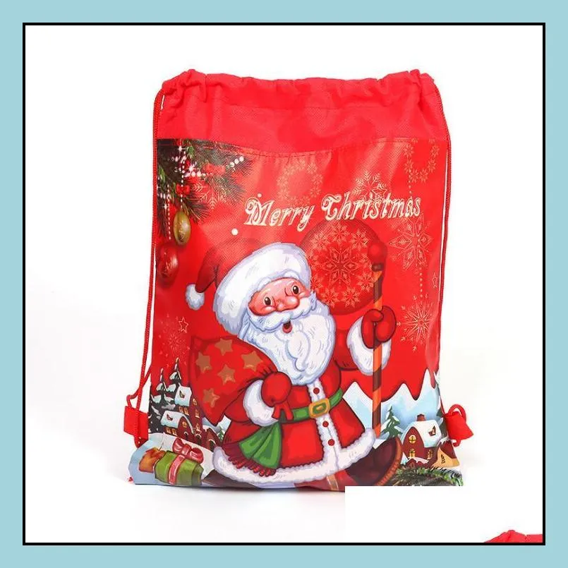 nonwoven holiday gift bags reusable christmas gift backpack holders tote kids xmas party favor bag present stocking wrap blue red