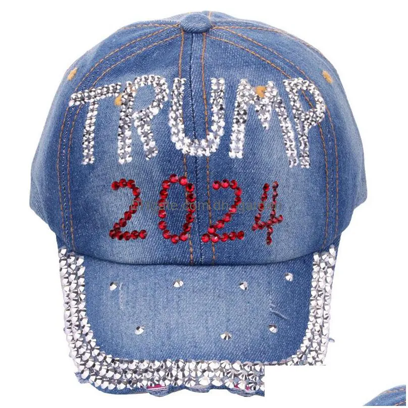 9 styles 2024 trump diamond baseball cap adjustable denim sun hat sports casual cotton hat