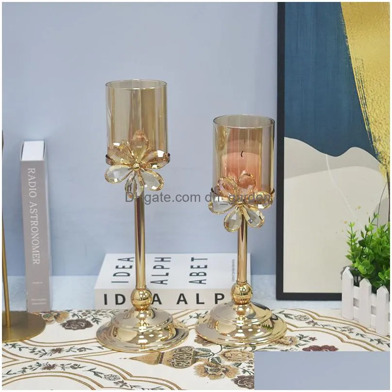 romantic rose crystal candle holders home decoration ornaments glass candlestick