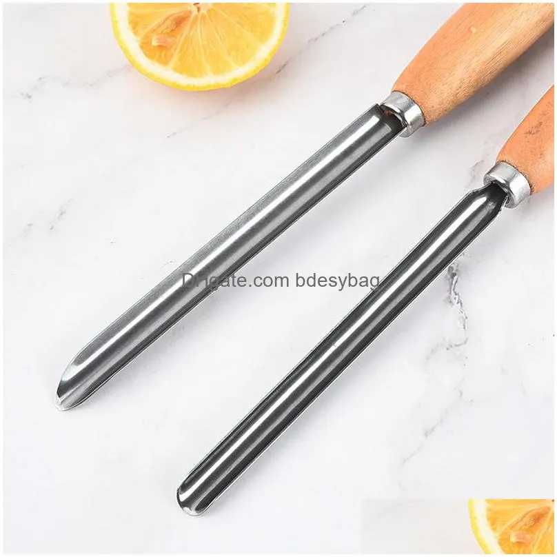 stainless steel pointed coconut opener with wooden handle shell opener punching tool lx5297