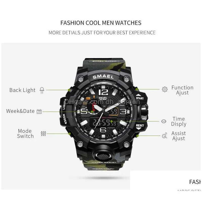 Wristwatches Smael Brand Fashion Watch Men Waterproof Sports Military Watches 1545 Mens Luxury Wristwatch Analog Quartz Dual Dhgarden Otp2G