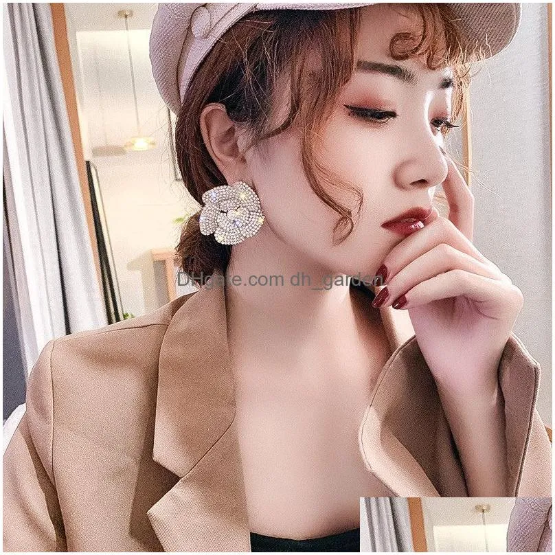 Stud Fl Rhinestone Crystal Stud Earrings For Women Oversize Flower Party Weddings Jewelry Drop Delivery Jewelry Earrings Dhgarden Otj2P