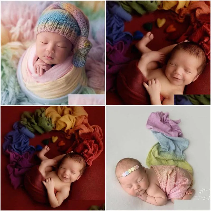 Christening dresses Newborn Photography Clothing Rainbow Wrap Photo Studio Baby Photo Props Baby Moon Full Photo Cotton Yarn Wrap Growth Souvenirs