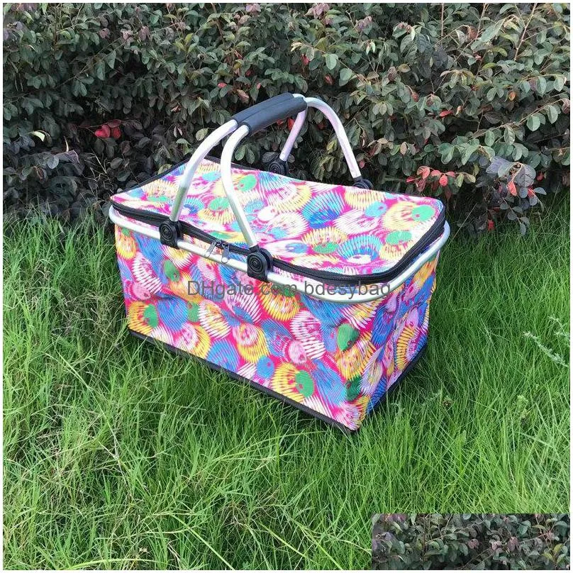 9 style oxford cloth folding picnic storage basket bag camping insulated cooler cool hamper outdoor waterproof picnic bags lz1966