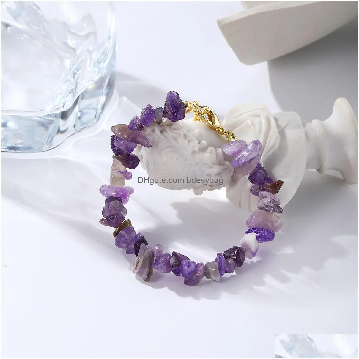 irregular natural gem stone bracelet chip beads nuggets fluorite amethyst rose crystal quartz bracelets bangles for women