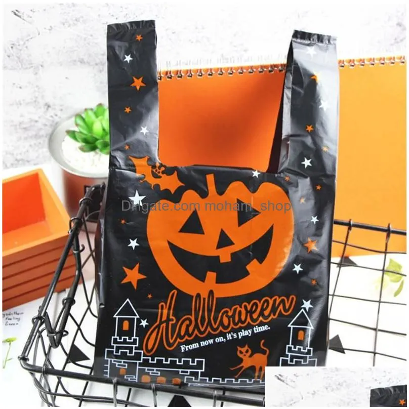 gift wrap 100pcs cute pumpkin candies festival holiday large capacity halloween treat bags party plastic home cookie portable with