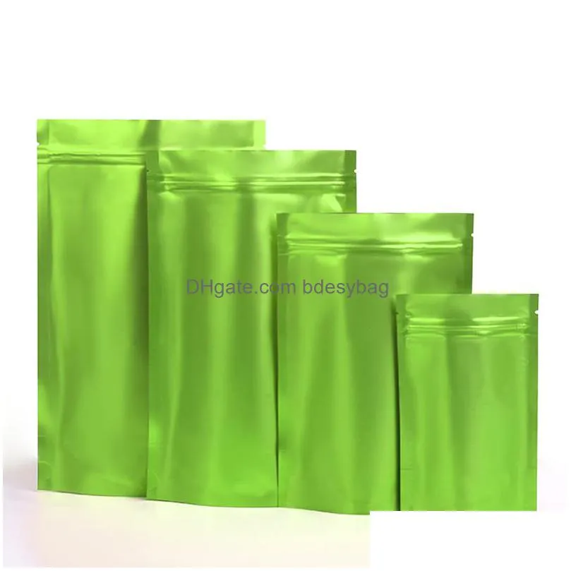 matte green aluminum foil stand up bag grip seal tear notch doypack food snack coffee bean storage pack pouches lx4225