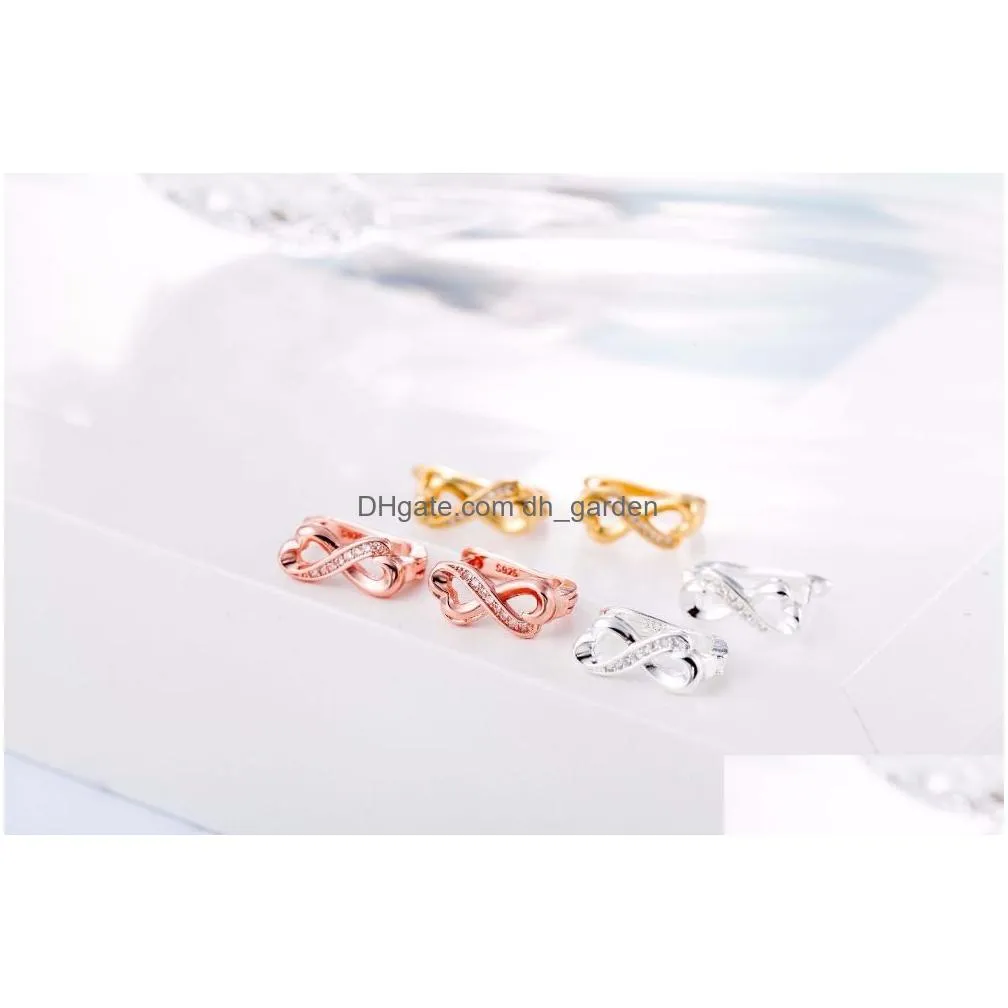 Stud 3 Color Rose Gold Infinity Earrings Studs Simple Brincos Lucky Number Figure Eight Cz Plata Stud Earring Gift Jewejlry Dhgarden Oto0R