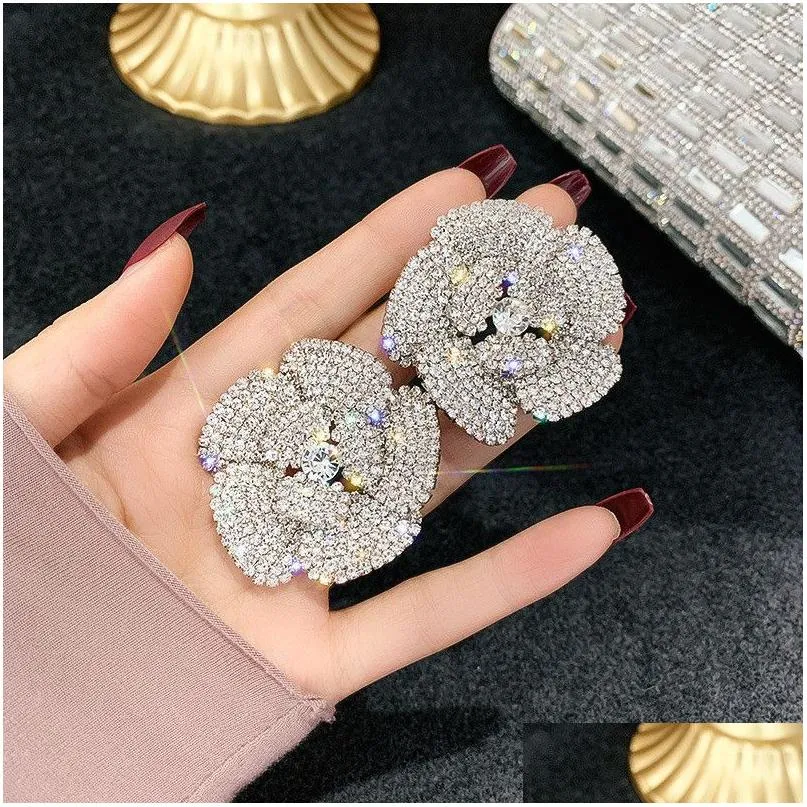 Stud Fl Rhinestone Crystal Stud Earrings For Women Oversize Flower Party Weddings Jewelry Drop Delivery Jewelry Earrings Dhgarden Otj2P