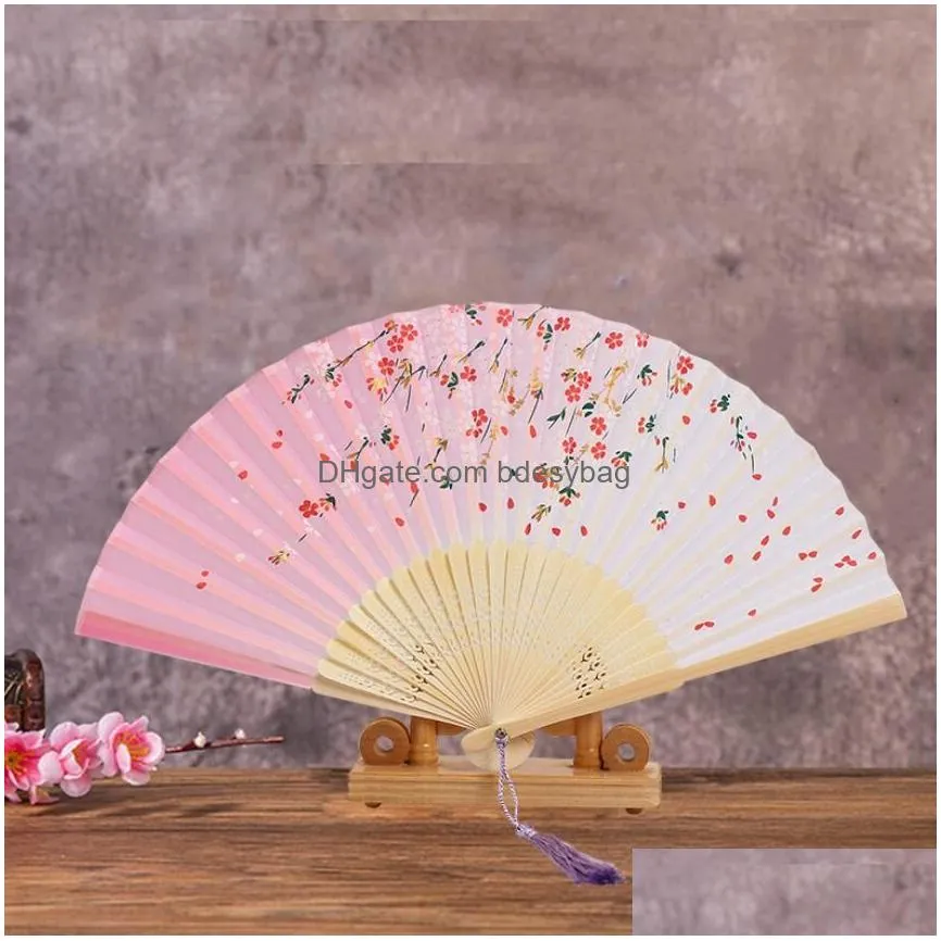 Party Favor Silk Party Favor Chinese Japanese Style Folding Fan Home Decoration Ornaments Pattern Art Craft Gift Wedding Dance Supplie Dh1Je