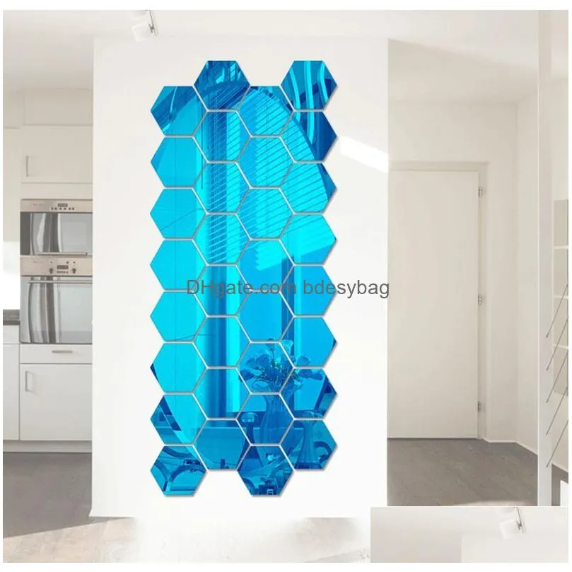 Wall Stickers Diy Mirror Wall Stickers Hexagon Home Decor Acrylic Tile Wallpaper Decoration Sticker Mural Removable Room Art Ornament Dhrjd