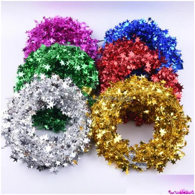 Christmas Decorations 7.5 Meters Christmas Star Tinsel Garland Wire Home Decor Tree Decoration Wedding Diy Crafts Party Supplies Drop Dhc5I