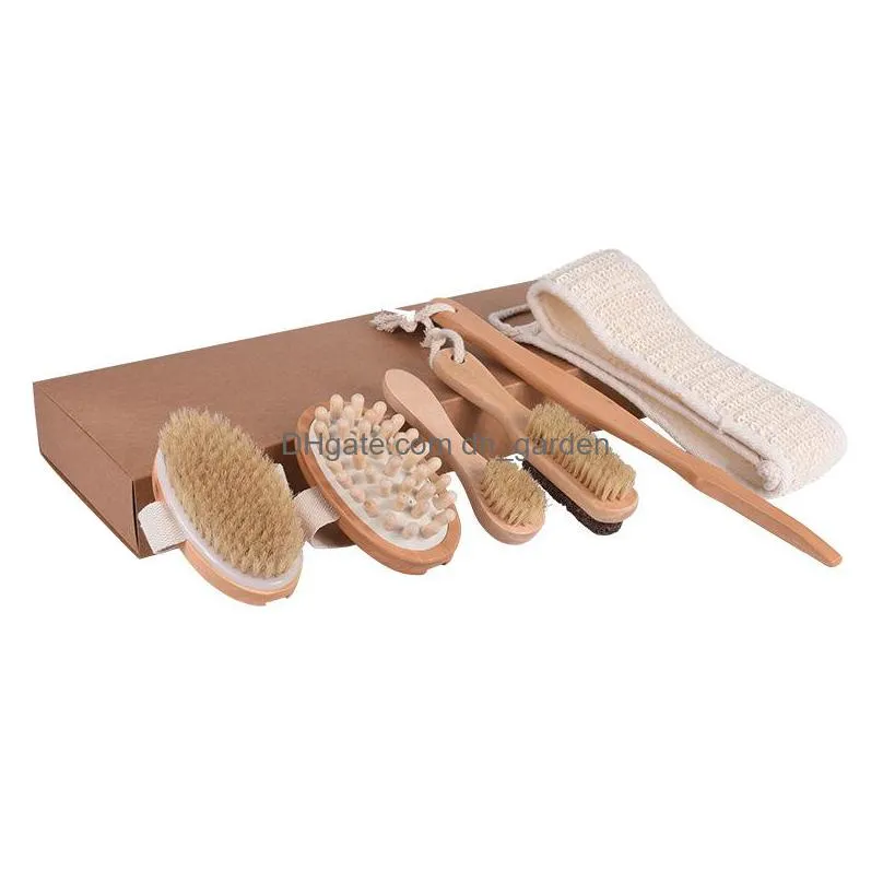 5pcs/set wooden bath cleaning brushes set scrubbers household bathroom spa tool full body massage brush